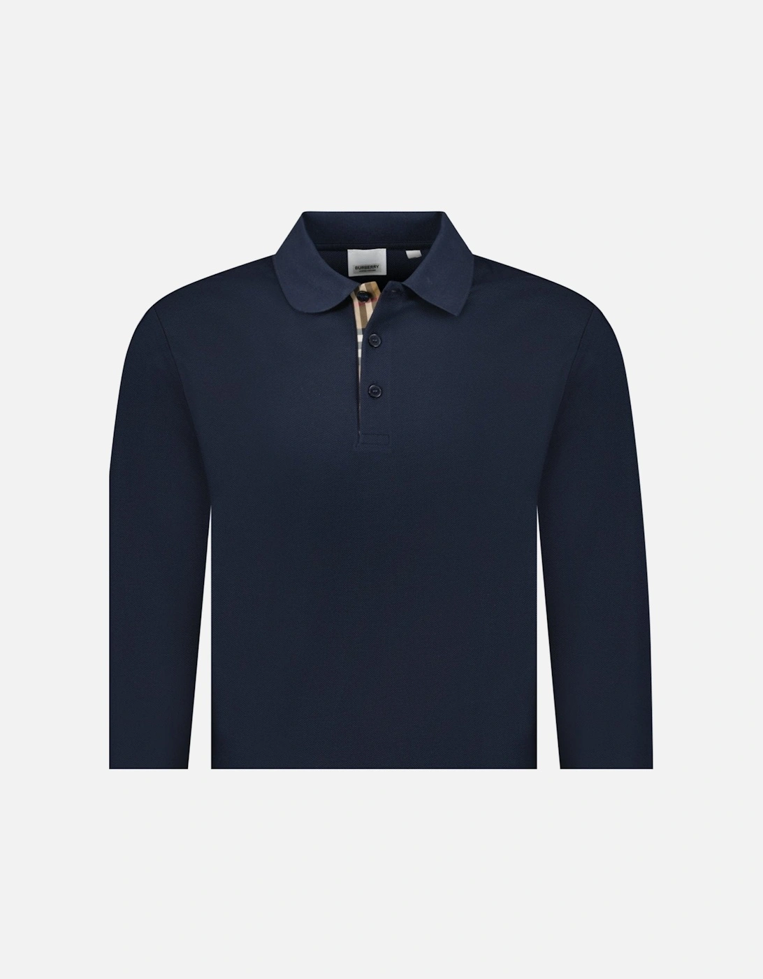 'Hartford' Long Sleeved Check Placket Polo-Shirt Navy