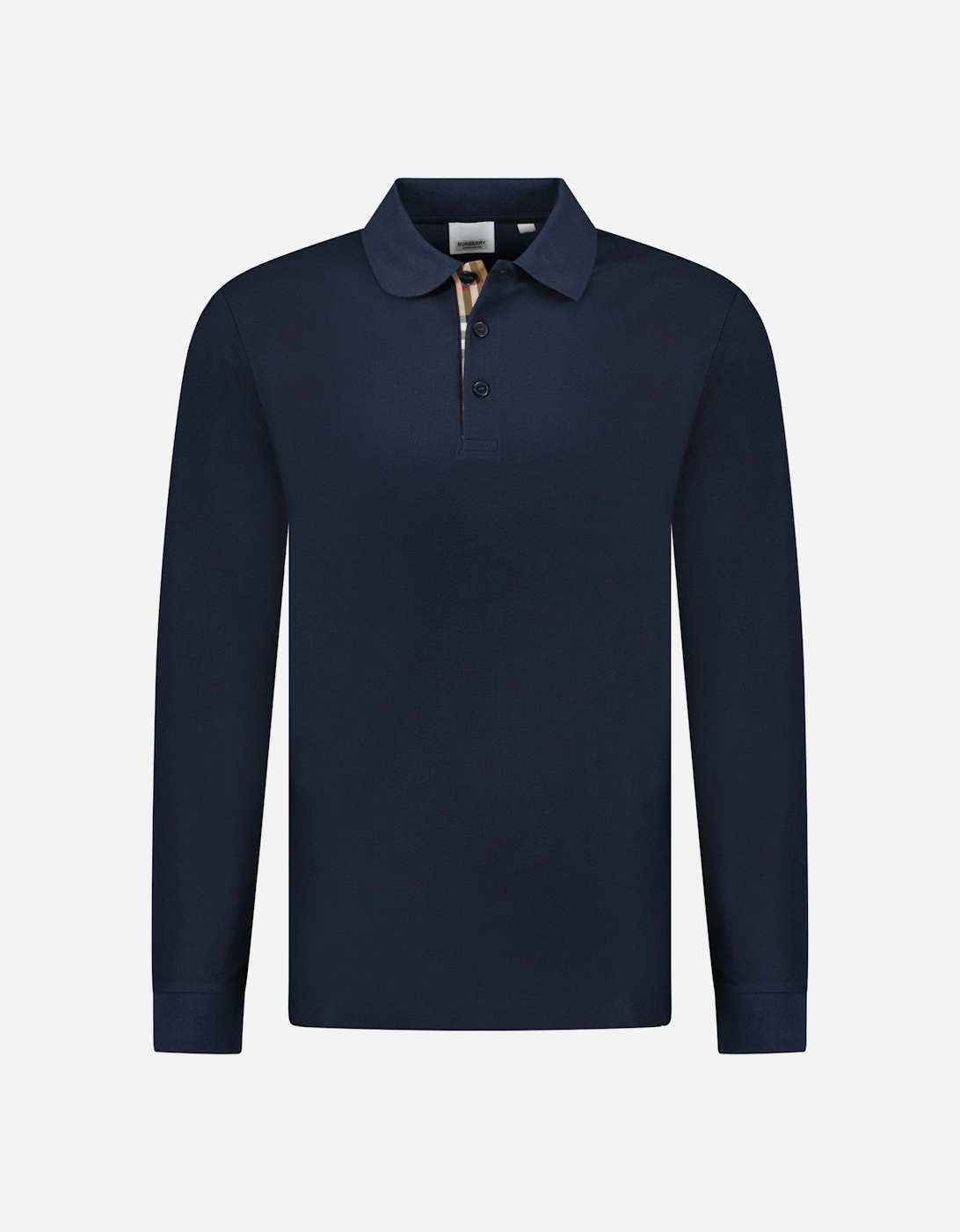 'Hartford' Long Sleeved Check Placket Polo-Shirt Navy, 5 of 4