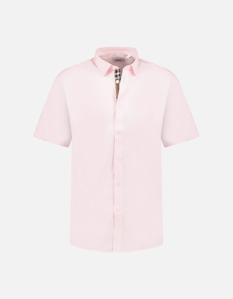 'Shefford' Check Placket Short Sleeve Shirt in Pale Pink