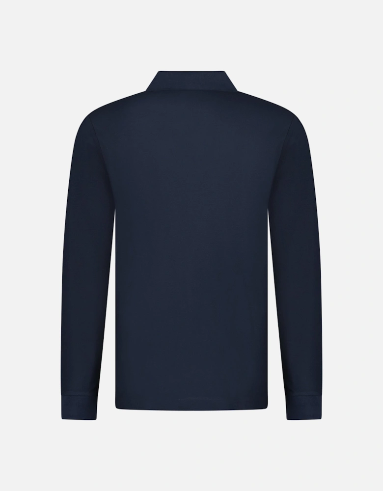 'Hartford' Long Sleeved Check Placket Polo-Shirt Navy