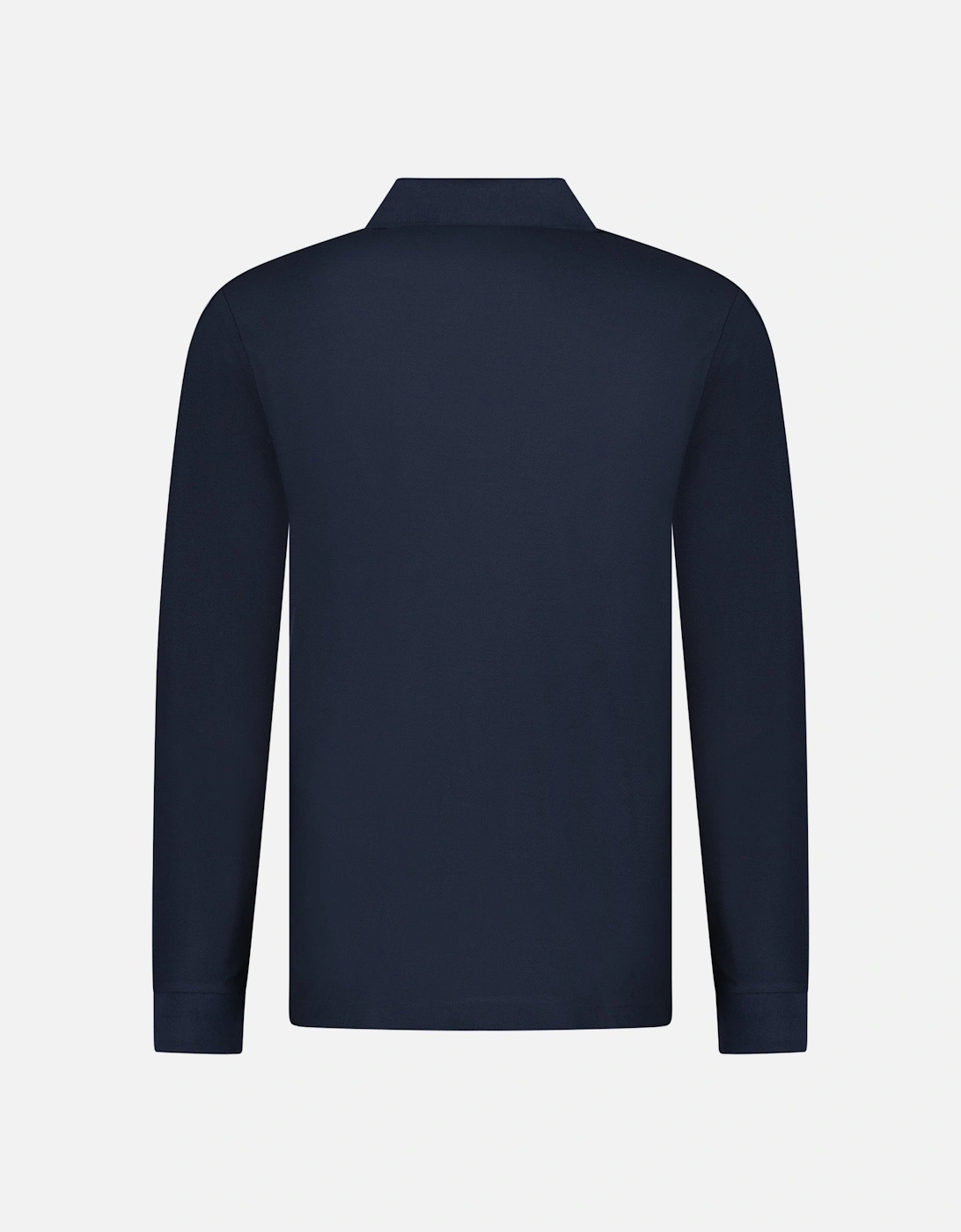 'Hartford' Long Sleeved Check Placket Polo-Shirt Navy