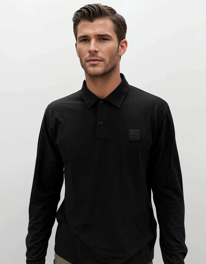 Ghost Badge Long Sleeve Polo Shirt in Navy