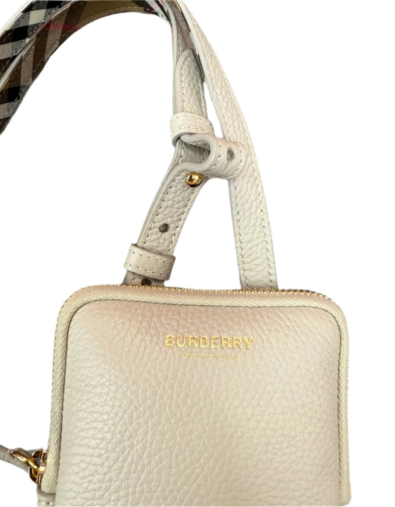Phone Pouch Check Strap Grained Leather in Limestone