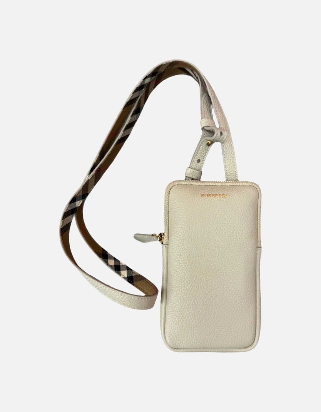 Phone Pouch Check Strap Grained Leather in Limestone, 6 of 5