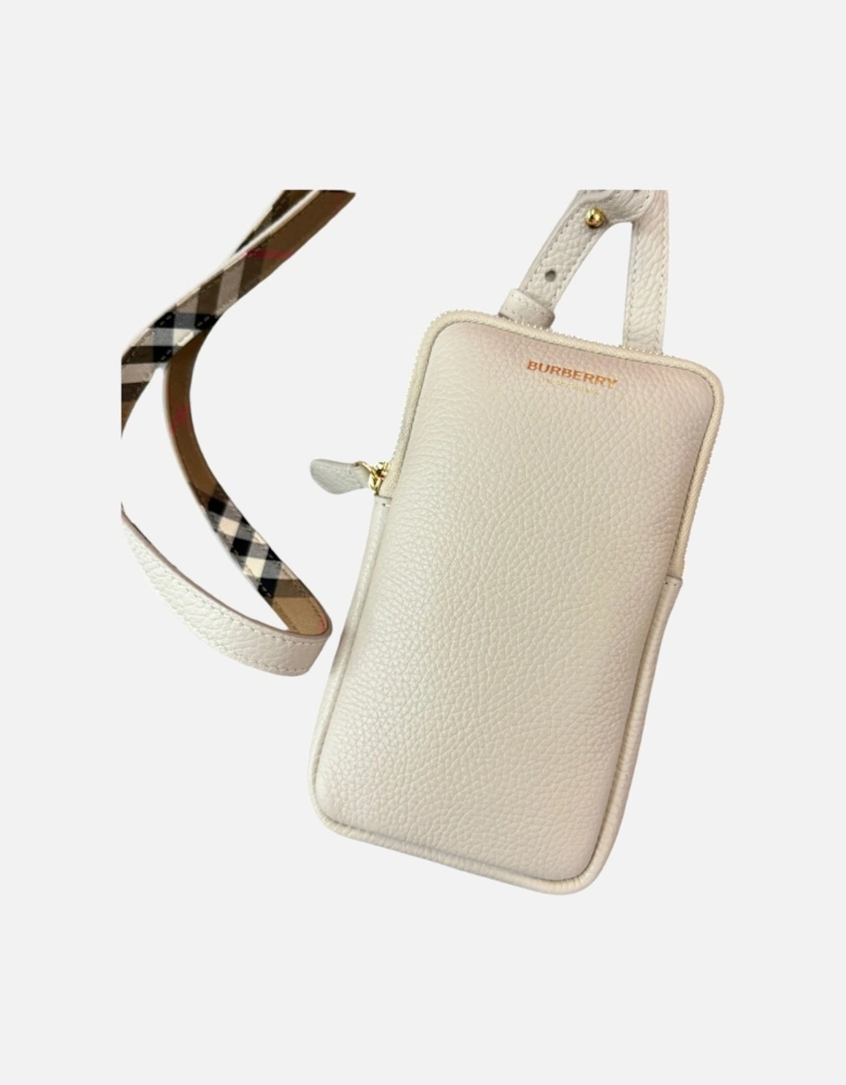 Phone Pouch Check Strap Grained Leather in Limestone