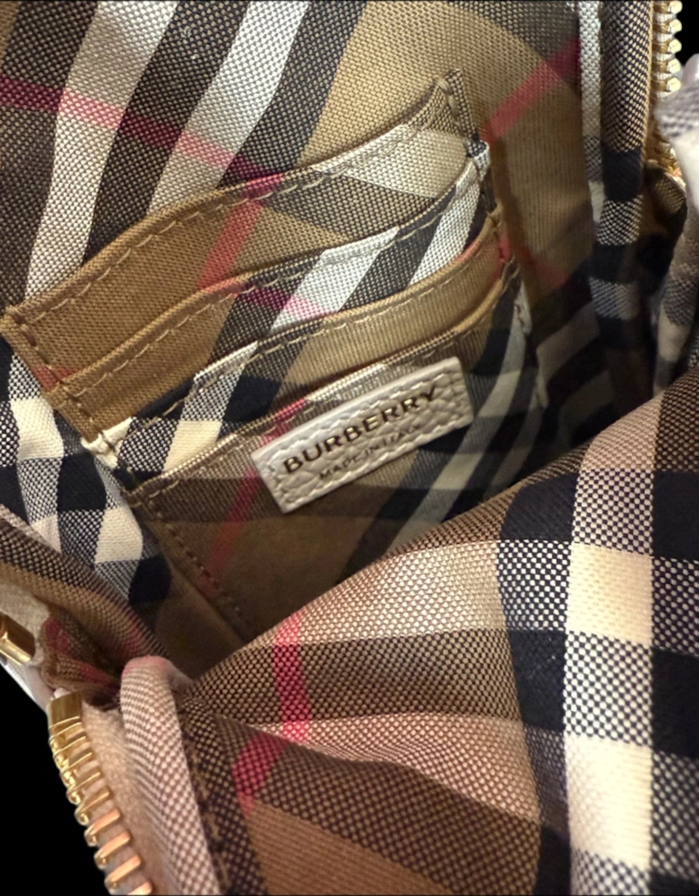 Phone Pouch Check Strap Grained Leather in Limestone