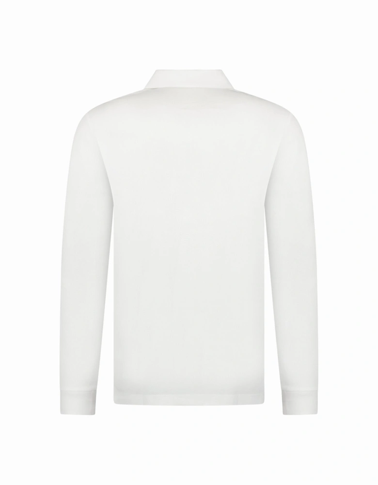 'Hartford' Long Sleeved Check Placket Polo-Shirt White