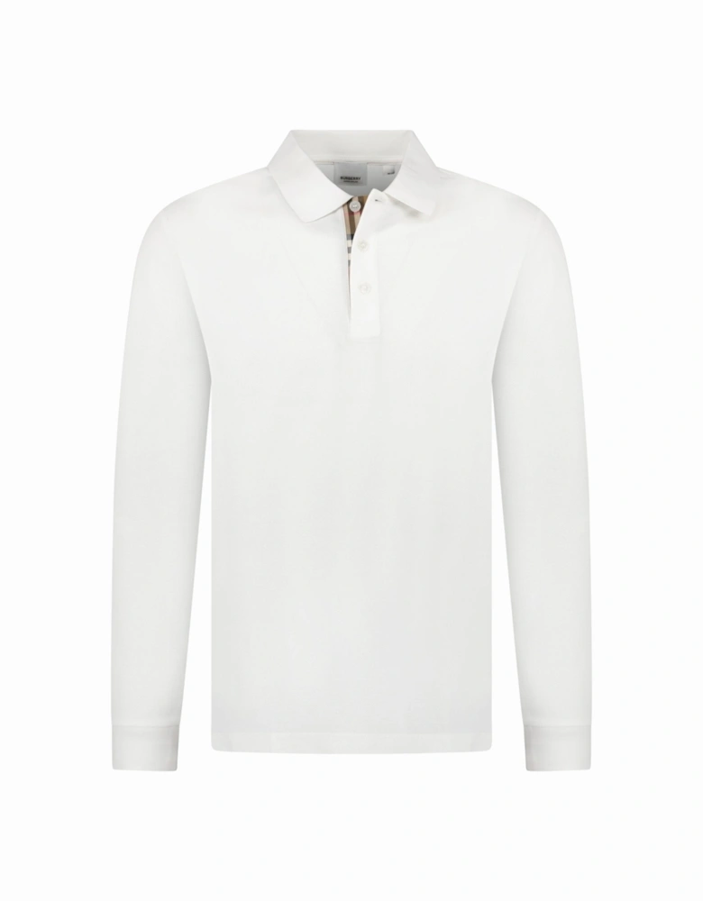 'Hartford' Long Sleeved Check Placket Polo-Shirt White