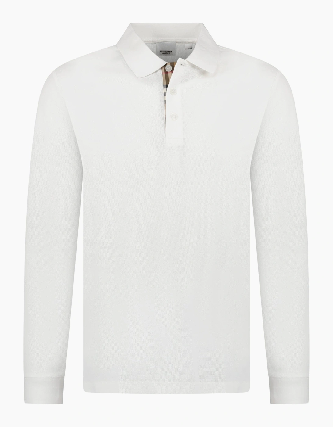 Burberry Men's White 'Hartford' Long Sleeved Check Placket Polo-Shirt  38 M