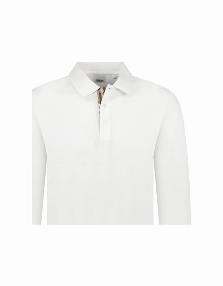 'Hartford' Long Sleeved Check Placket Polo-Shirt White