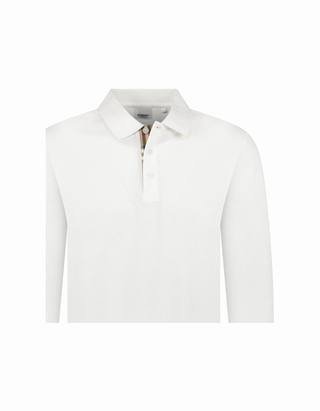 'Hartford' Long Sleeved Check Placket Polo-Shirt White