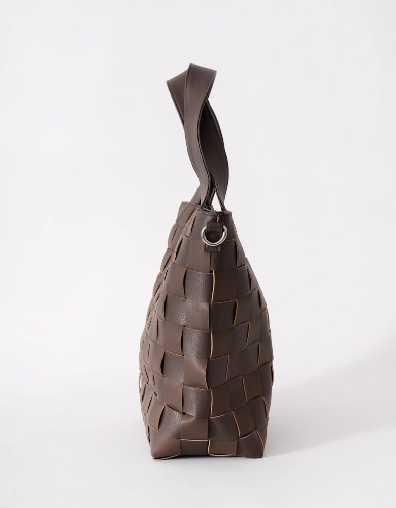 Chip Braided Cross-Body Shopper - Chocolate Brown 229