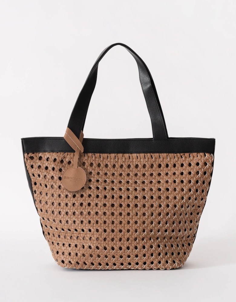 Braided Shopper With Black Detailing - Mocca Black 248001