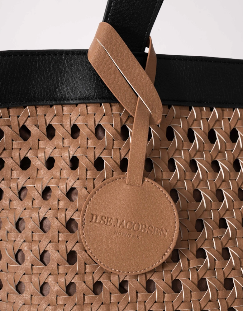 Braided Shopper With Black Detailing - Mocca Black 248001