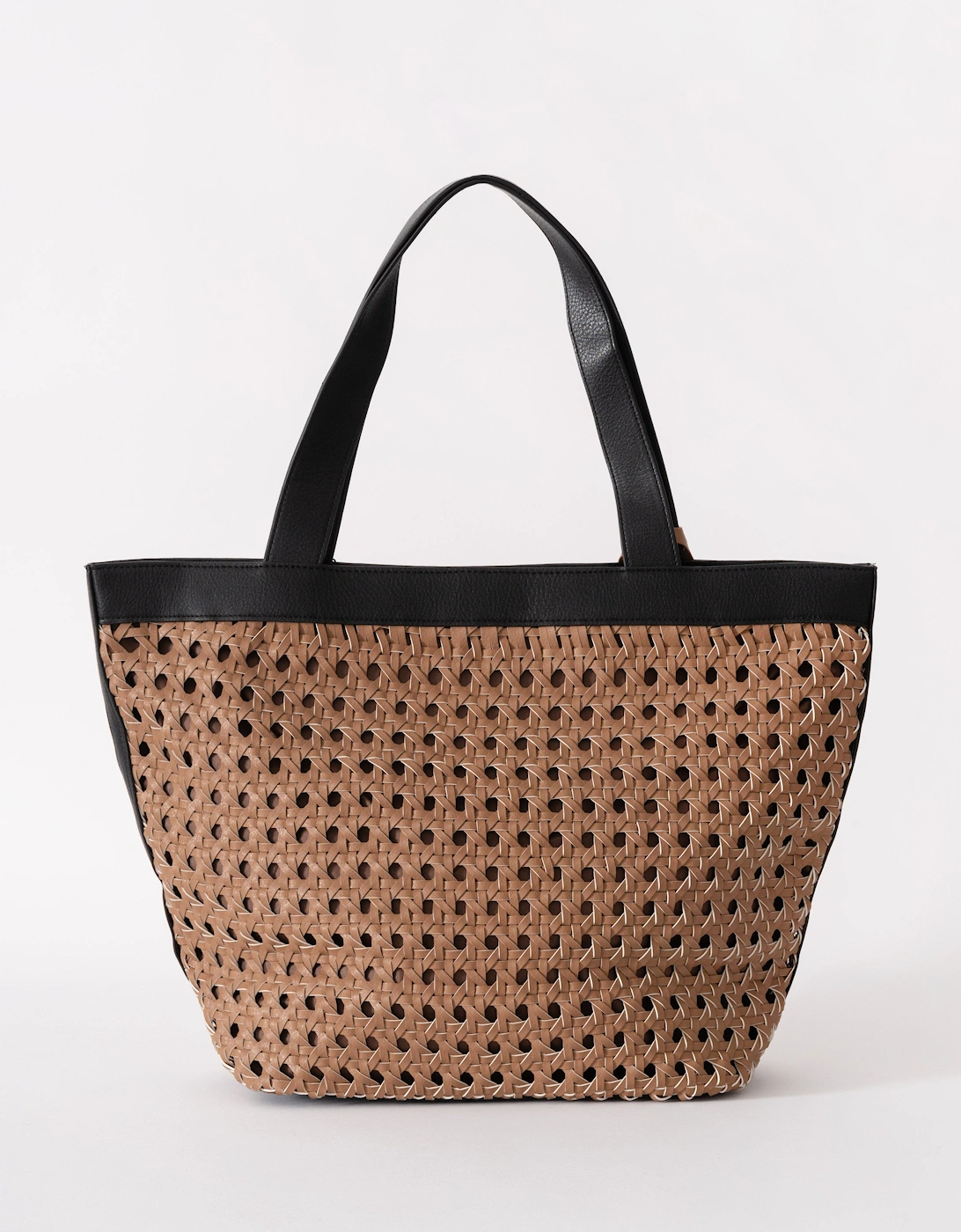 Braided Shopper With Black Detailing - Mocca Black 248001