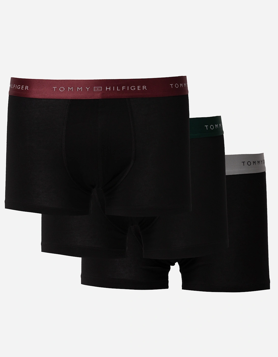 3 Pack Metallic Waistband Mens Trunks - B-Red/Green/Silver