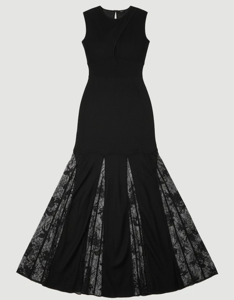 Petite Viscose Blend Slinky Sheer Lace Detail Knit Maxi Dress