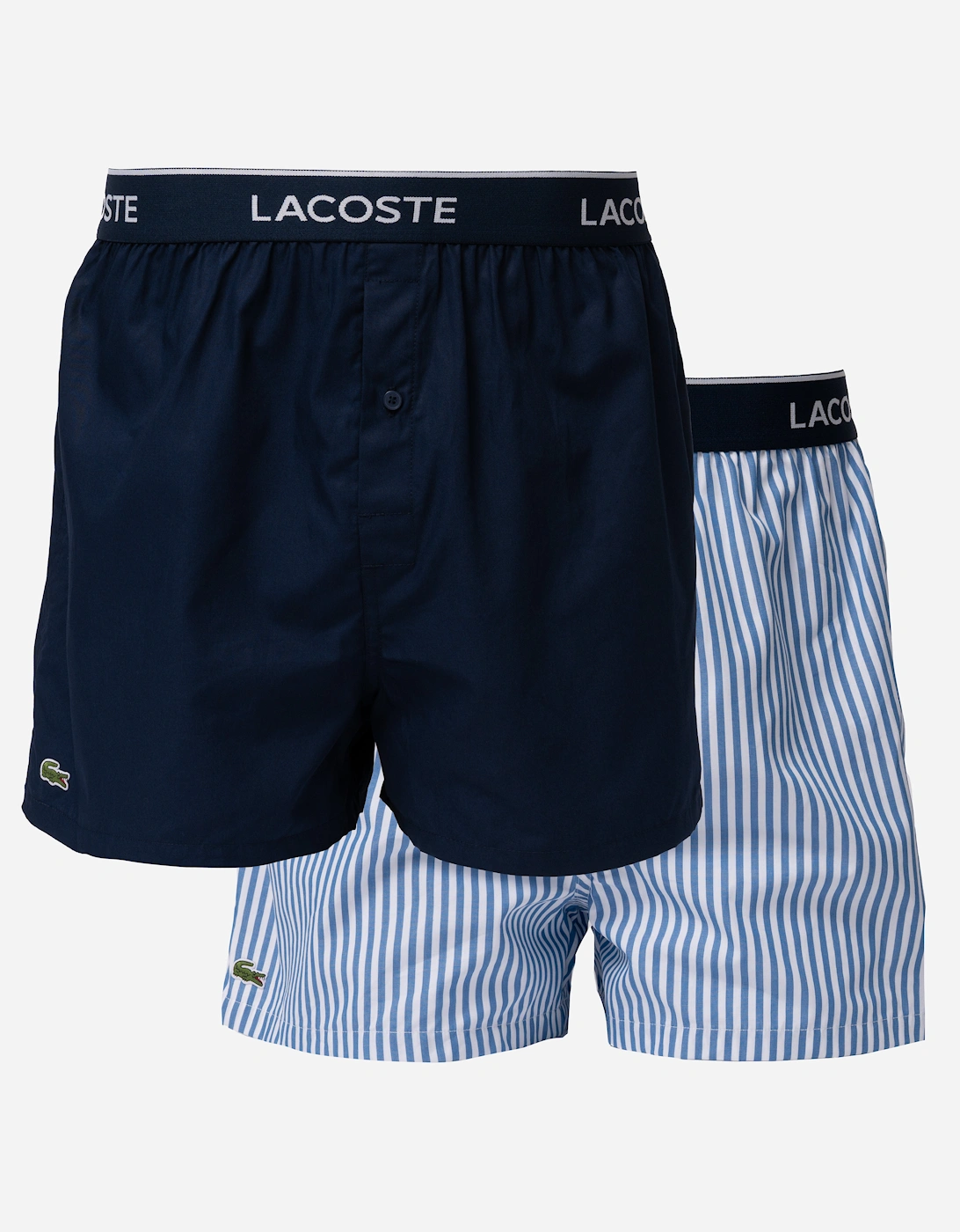 Men's Lacoste 3-Pack Striped Cotton Mens Boxers - Vaporous/Methylene-Navy Blue 8NI - Vaporous Methylene Navy Blue Ni - Size: 35/34/32/9.5/13/12.5/12/1