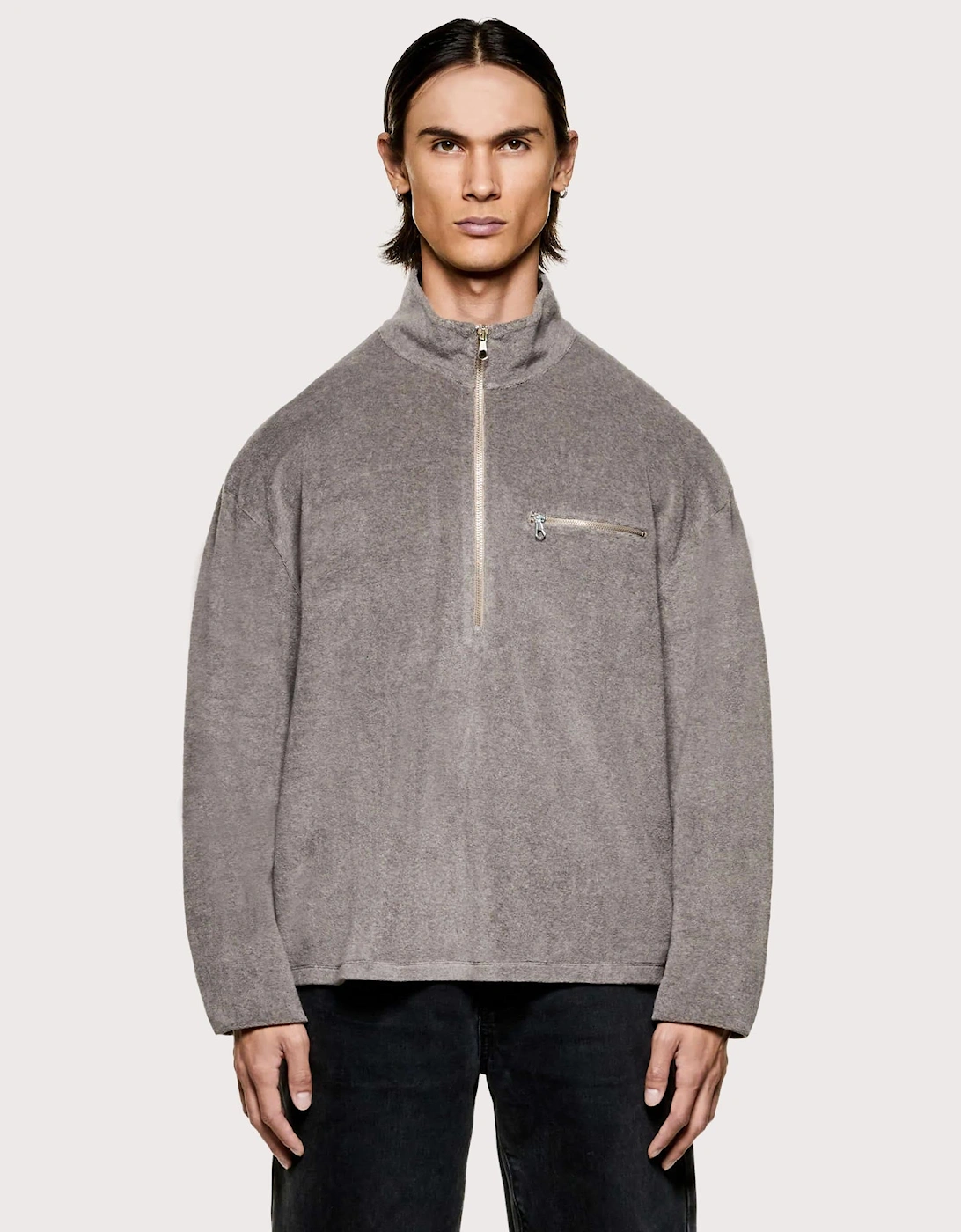 Towelling Quarter Zip Sweatshirt, 6 of 5