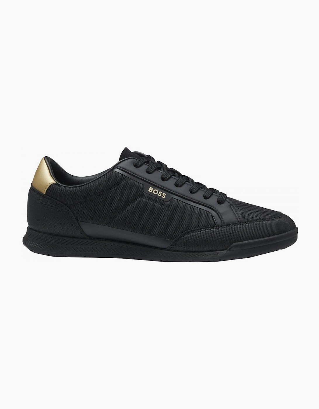 Men's Hugo Boss Men's Black Nitan lowp Trainers With Gold Contrast - Size: 7