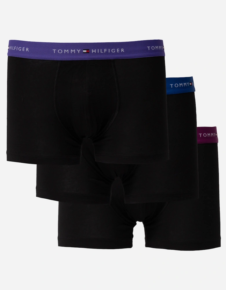 3 Pack Mens Colour Waistband Trunks - B-Wine/Blue/Purple