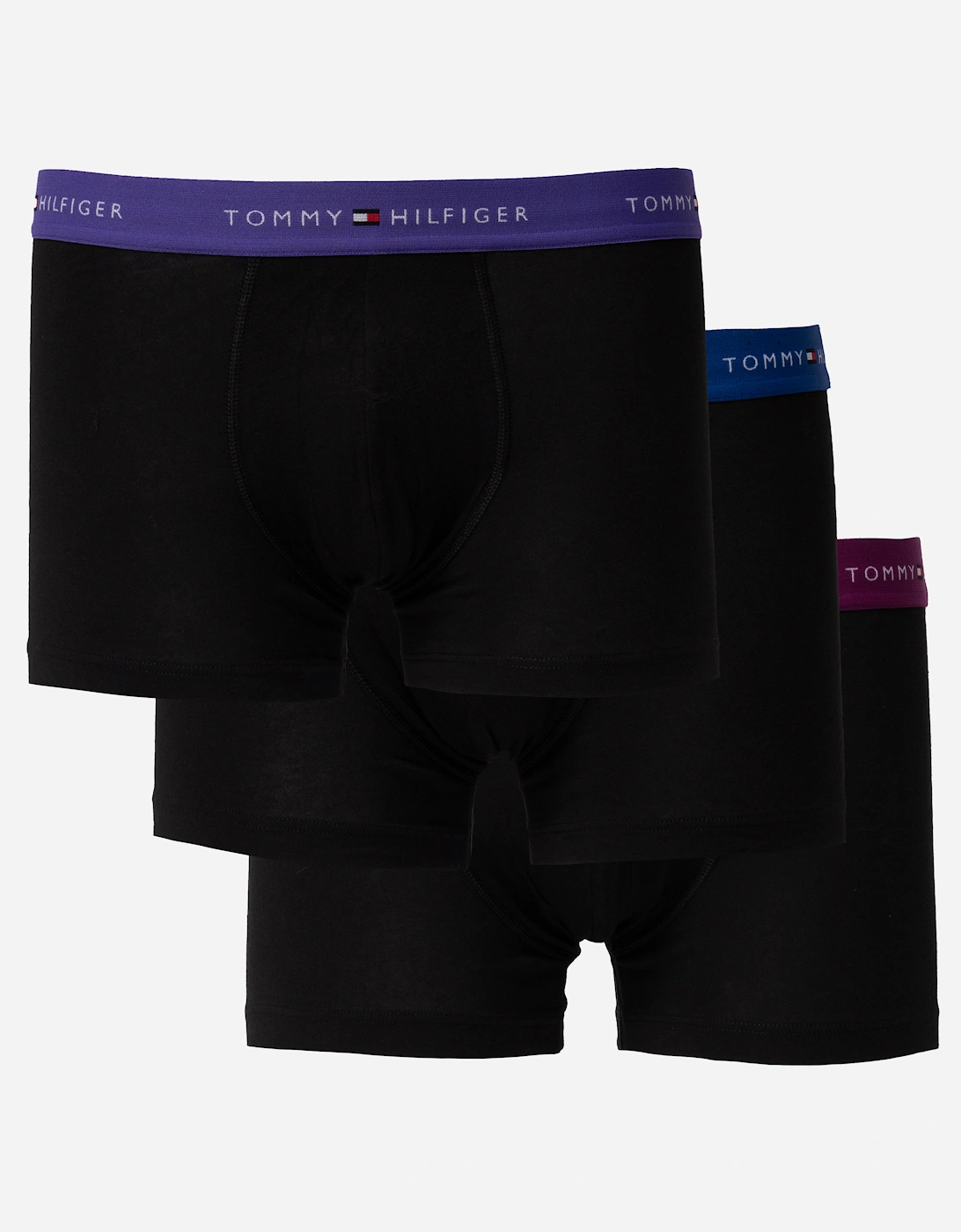 3 Pack Mens Colour Waistband Trunks - B-Wine/Blue/Purple, 5 of 4