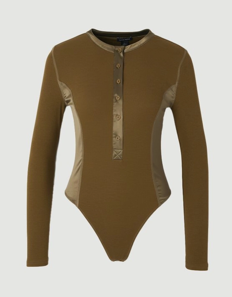 Luxe Viscose Rib Jersey Crew Neck Satin Detail Bodysuit