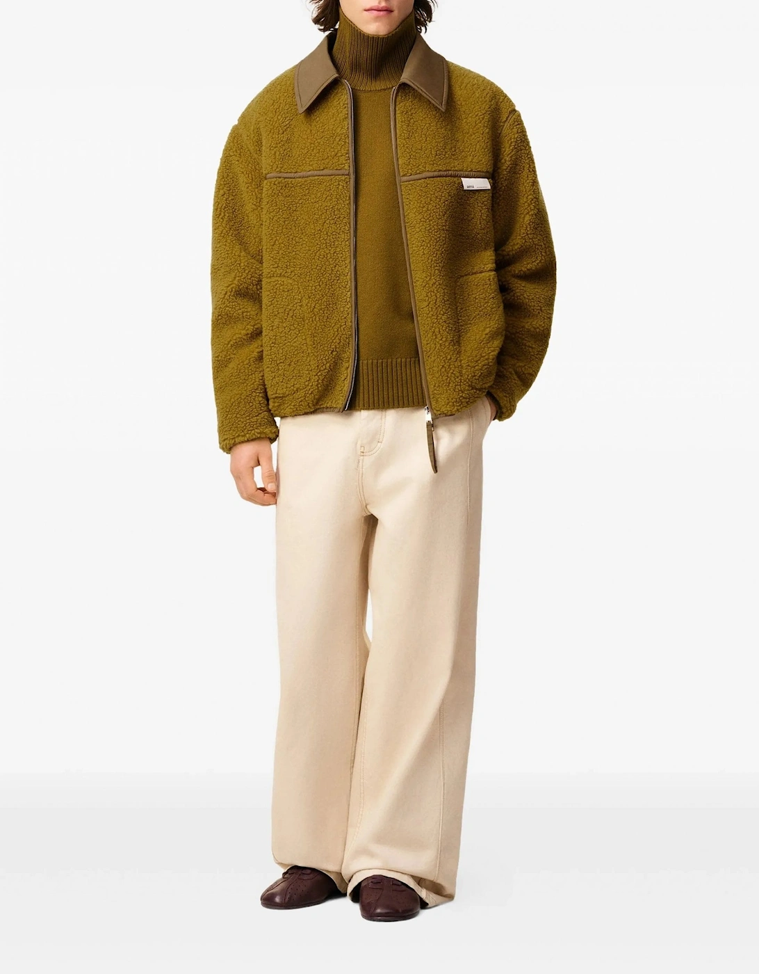 Wool Blend Fleece Jacket Brown