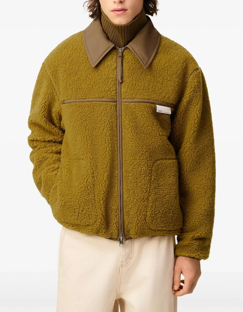 Wool Blend Fleece Jacket Brown
