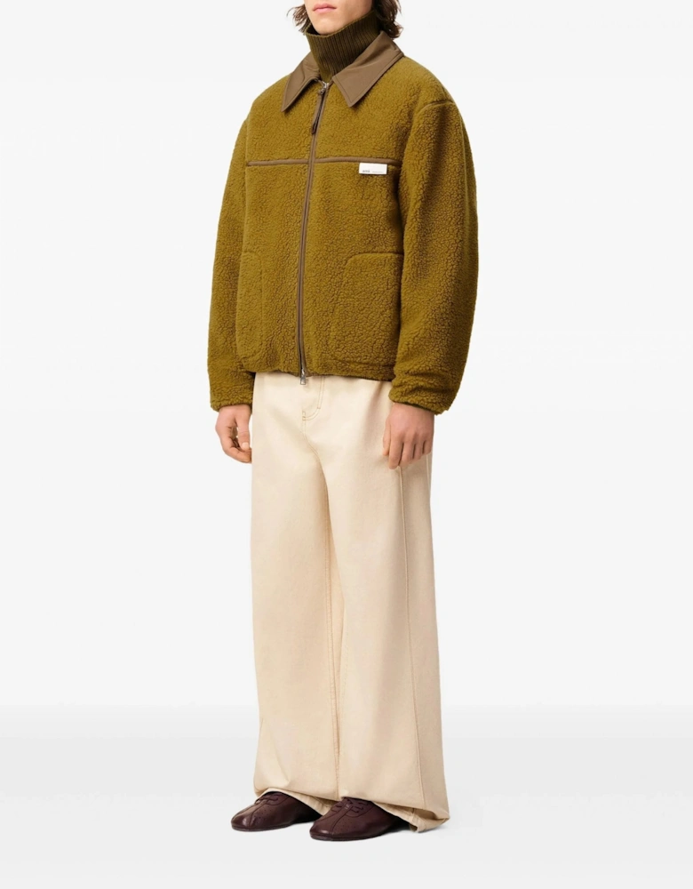 Wool Blend Fleece Jacket Brown