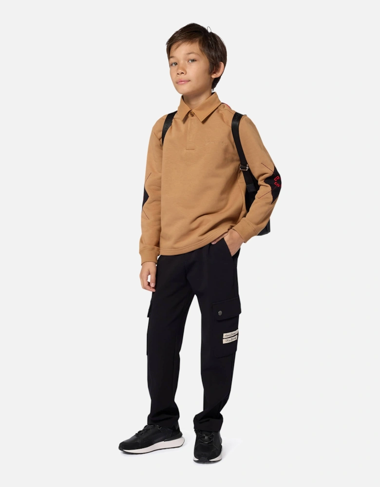 Boys Long Sleeve Polo Shirt in Beige