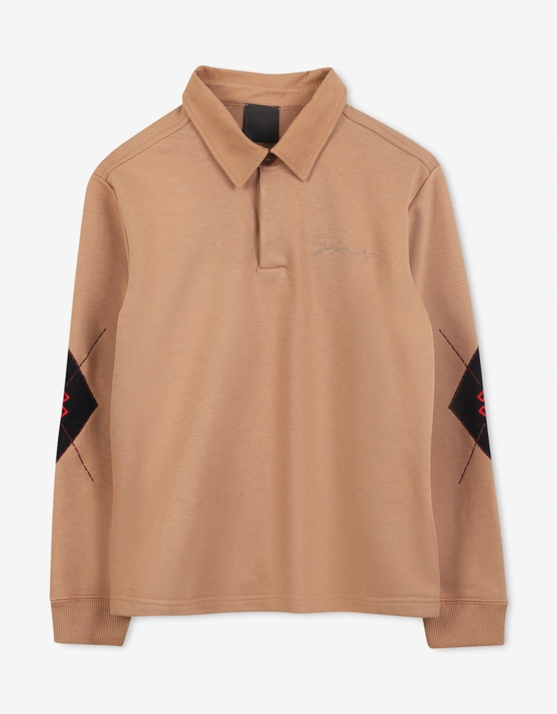 Boys Long Sleeve Polo Shirt in Beige