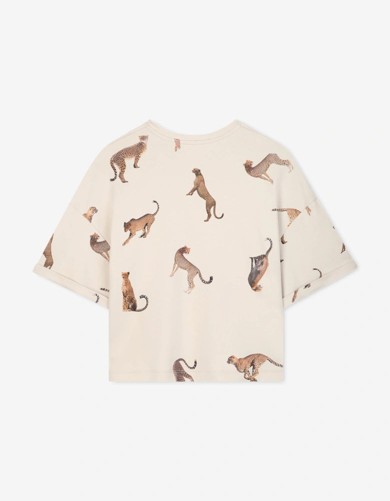 Girls Cheetah Print T-Shirt in Ivory