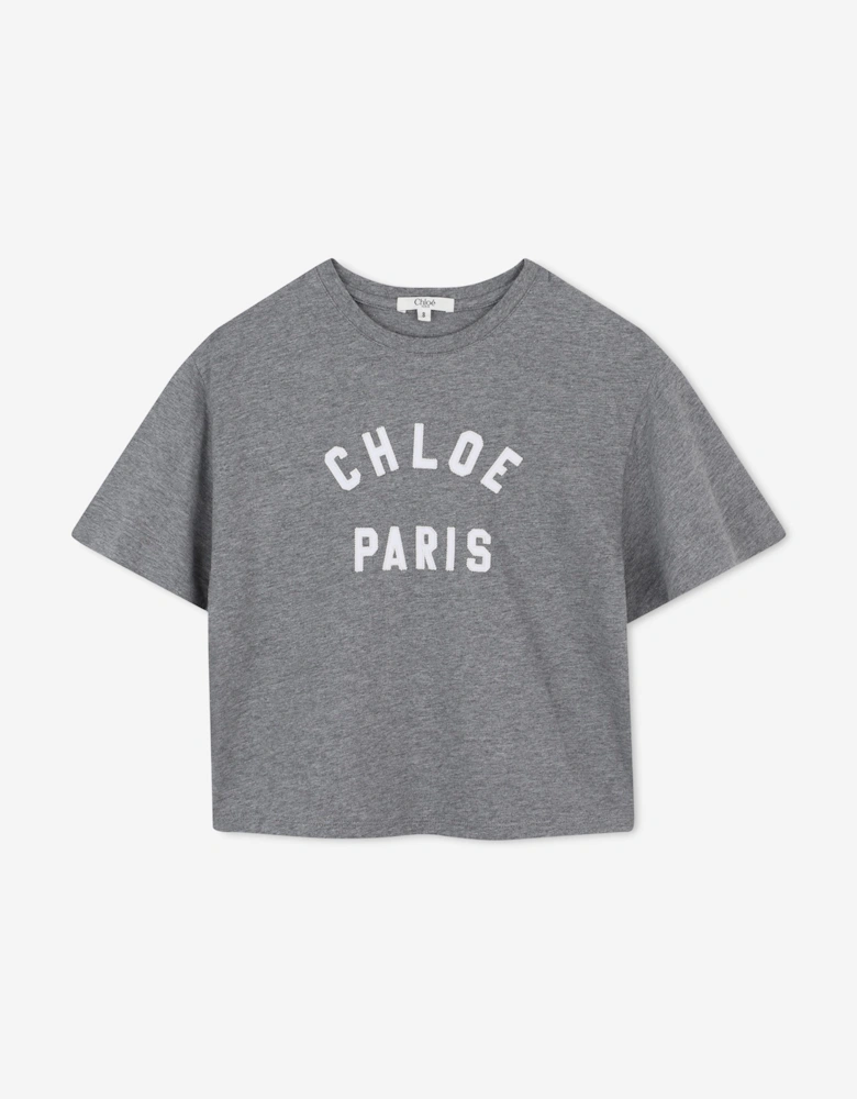 Girls Applique Logo T-Shirt in Grey