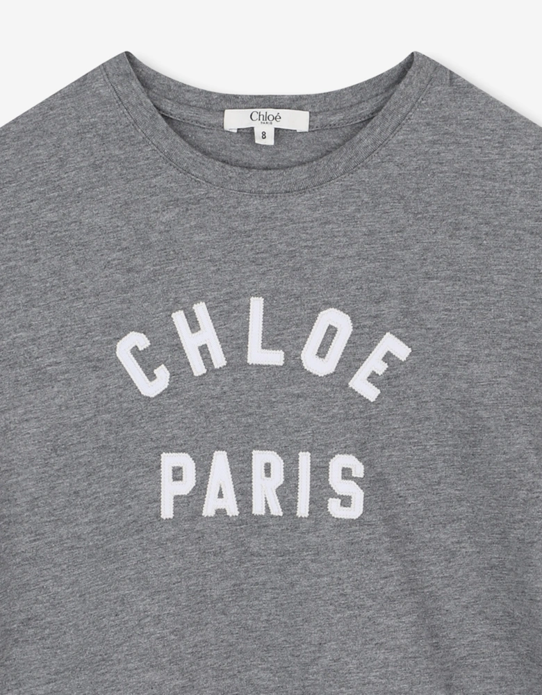 Girls Applique Logo T-Shirt in Grey