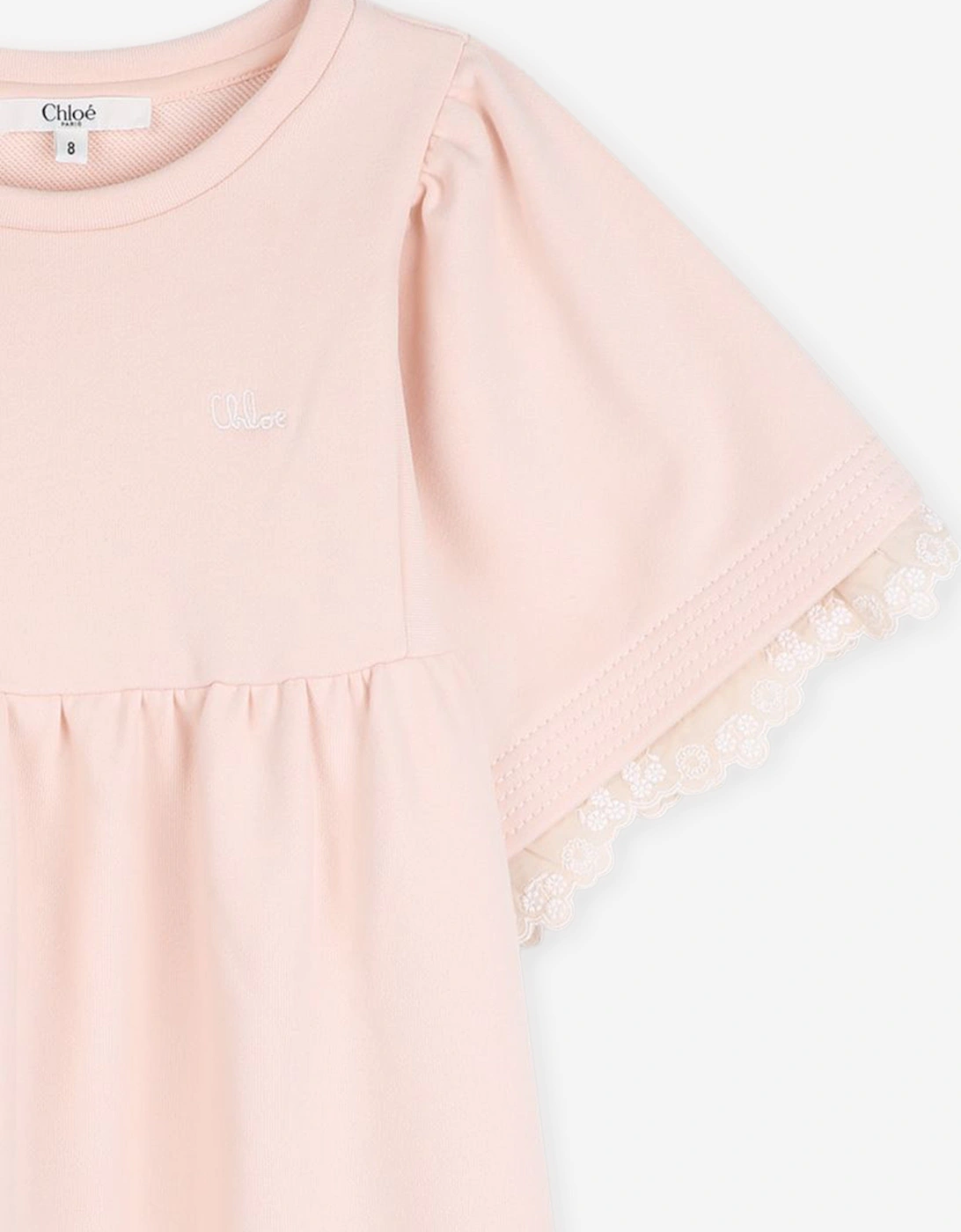Girls Embroidered Flutter Sleeve Dress in Pink