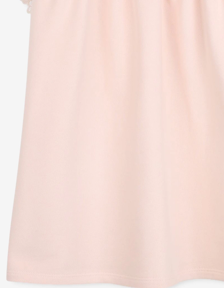 Girls Embroidered Flutter Sleeve Dress in Pink