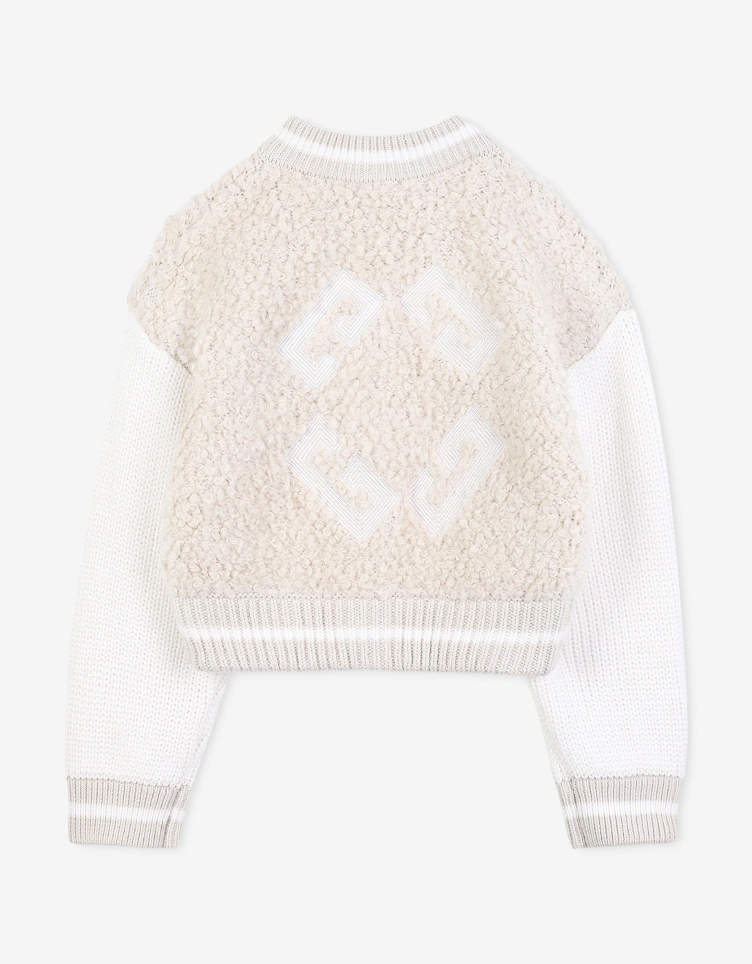 Girls Faux Shearling Bomber Cardigan in Ivory