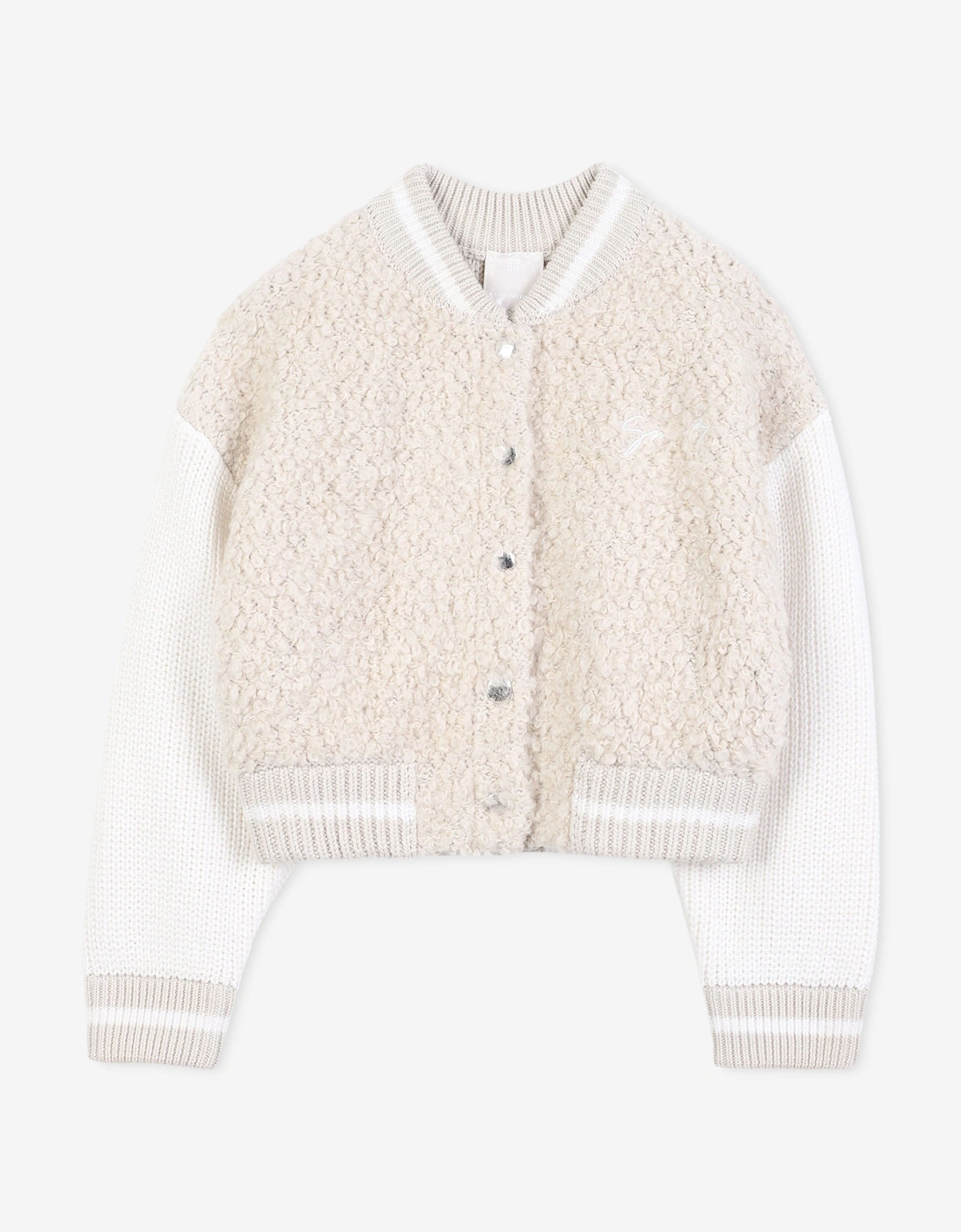 Girls Faux Shearling Bomber Cardigan in Ivory, 6 of 5