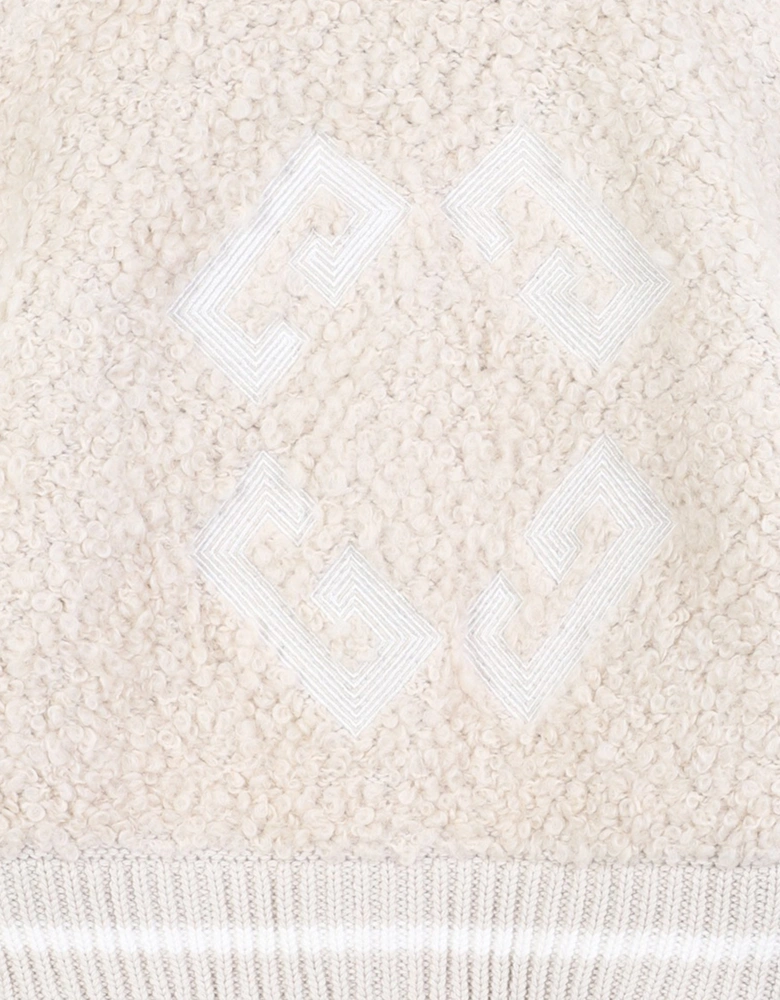 Girls Faux Shearling Bomber Cardigan in Ivory