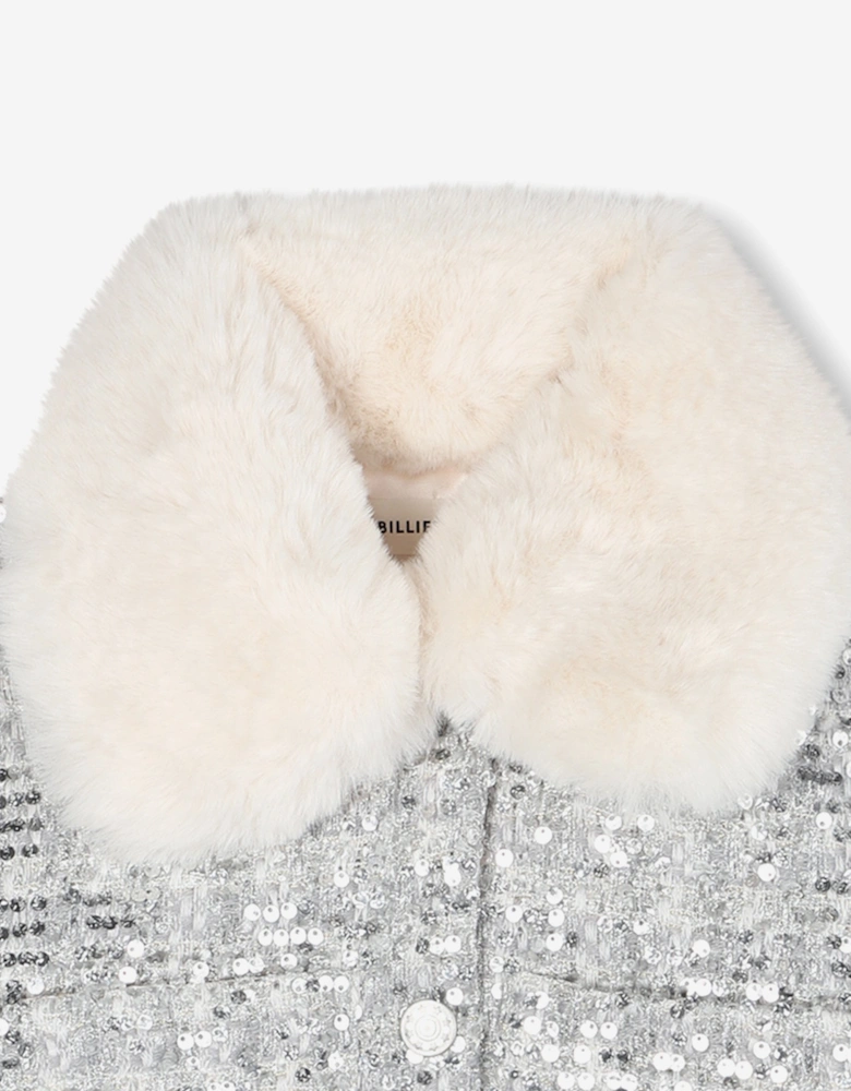 Billieblush Girls Tweed Sequin Jacket in Silver
