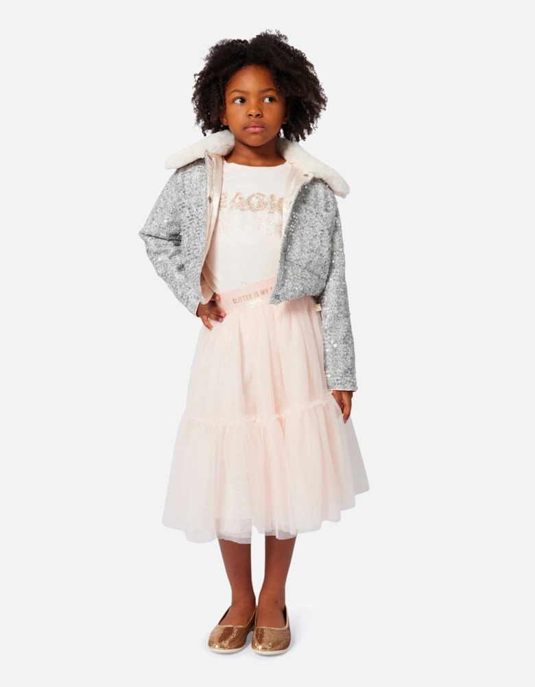 Billieblush Girls Tweed Sequin Jacket in Silver