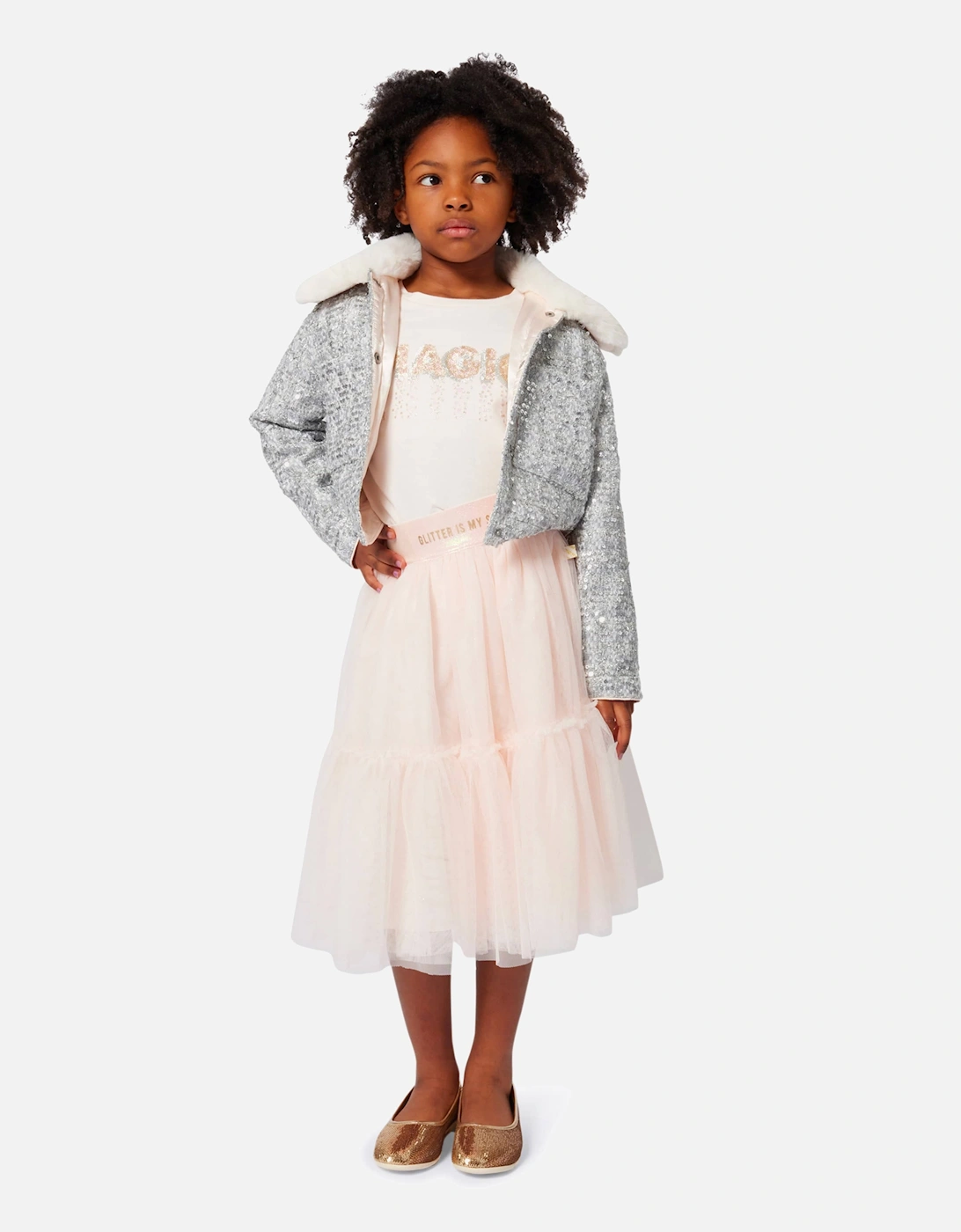 Billieblush Girls Tweed Sequin Jacket in Silver