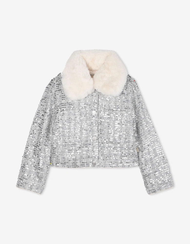 Billieblush Girls Tweed Sequin Jacket in Silver