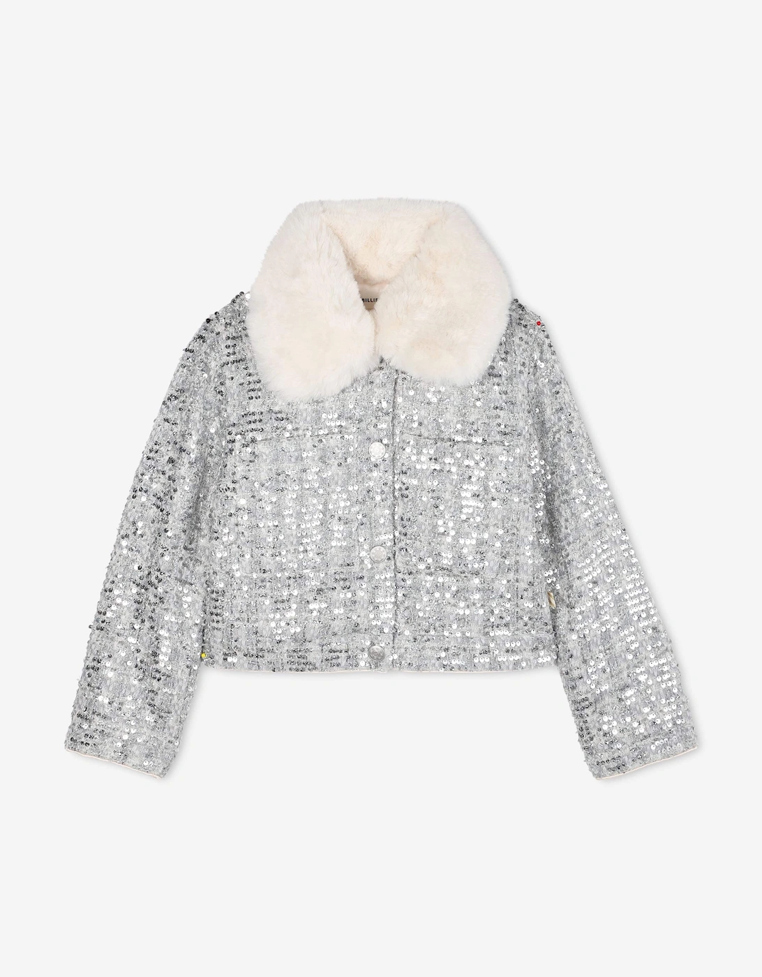 Billieblush Girls Tweed Sequin Jacket in Silver, 5 of 4