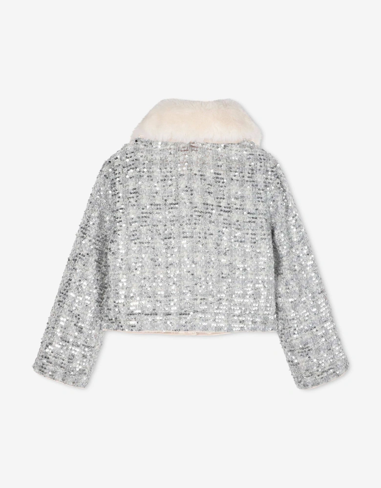 Billieblush Girls Tweed Sequin Jacket in Silver