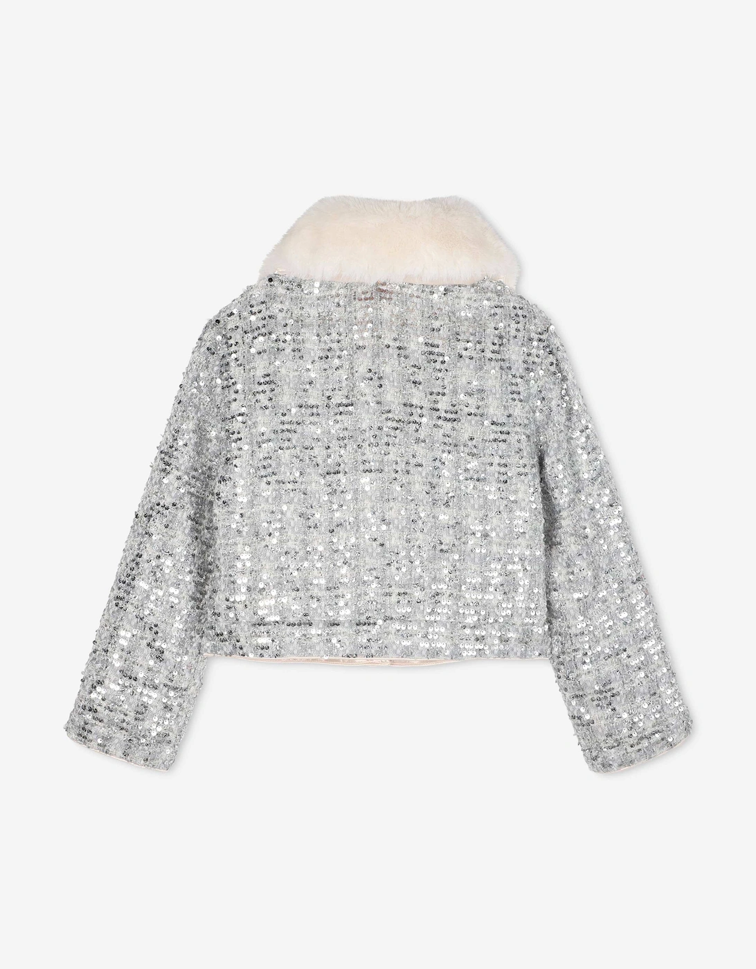 Billieblush Girls Tweed Sequin Jacket in Silver