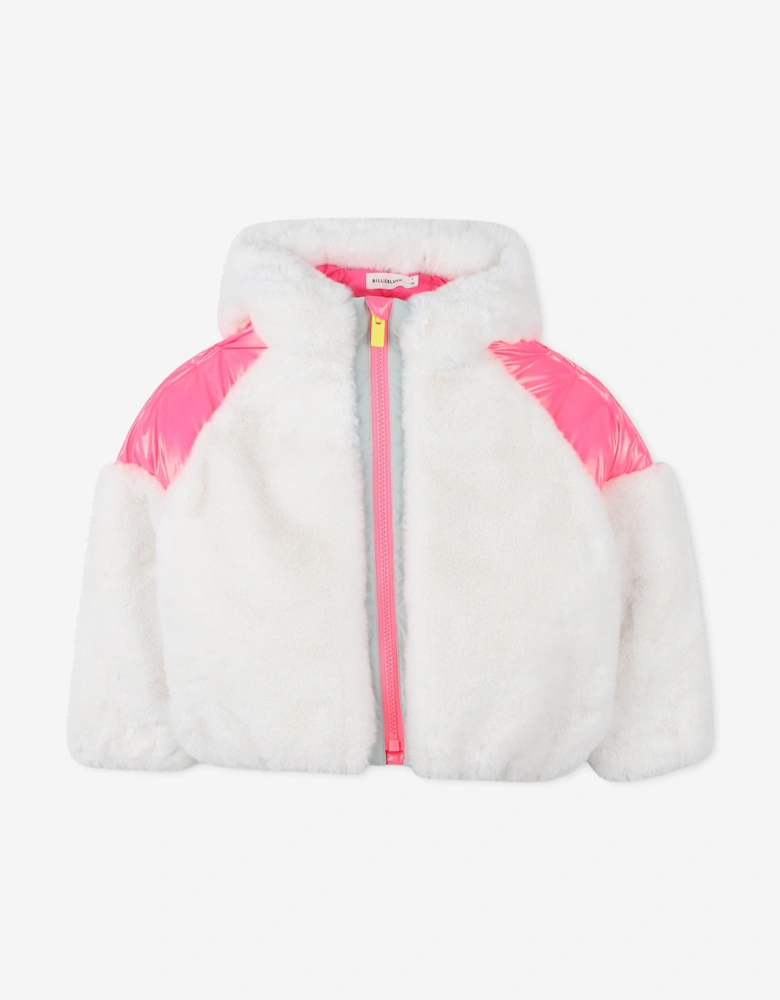 Billieblush Girls Faux Fur Jacket in Ivory