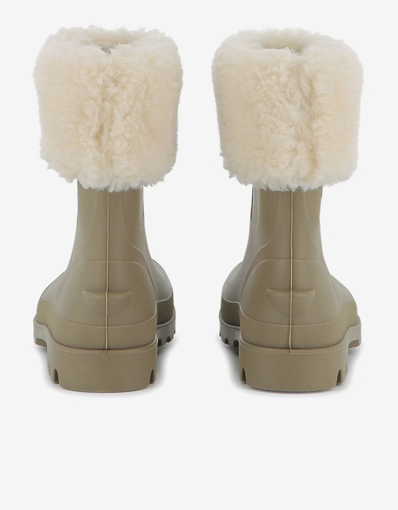Girls Faux Shearling Rain Boots in Beige