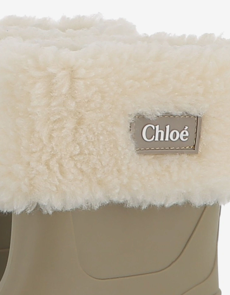 Girls Faux Shearling Rain Boots in Beige